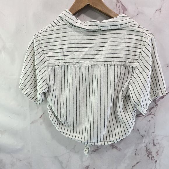 Anthropologie Shirt Womens Small White Black Boxy Button Crop Knot Tie Sanctuary - Picture 5 of 11